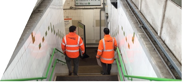 National rail staff assess the works.